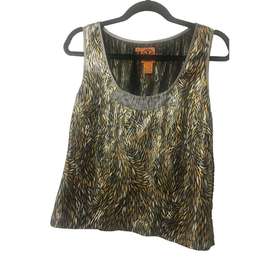 Tory Burch Top Gold Metallic Silk Blend Sleeveless Camisole Size 10 Holiday CLST